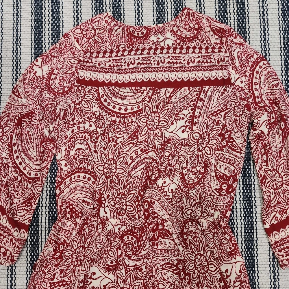 Umgee USA 1XL Red Paisley Boho Romper Long Sleeve Drawstring Shorts - Picture 7 of 9